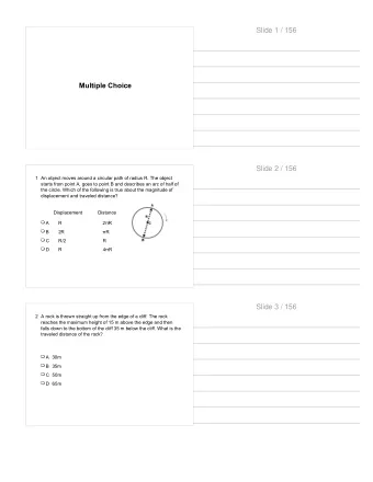 Slide 1 / 156  Multiple Choice  Slide 2 / 156  1 An object moves around a circular path of radius