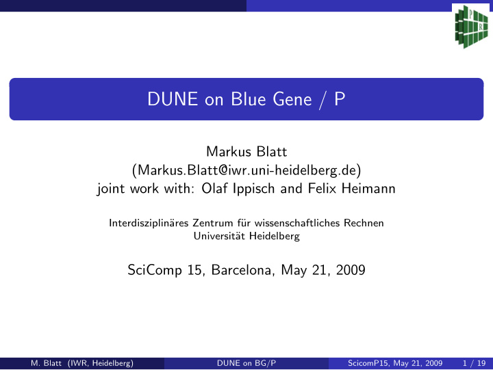 dune on blue gene p