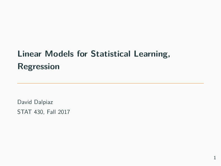 linear models for statistical learning regression