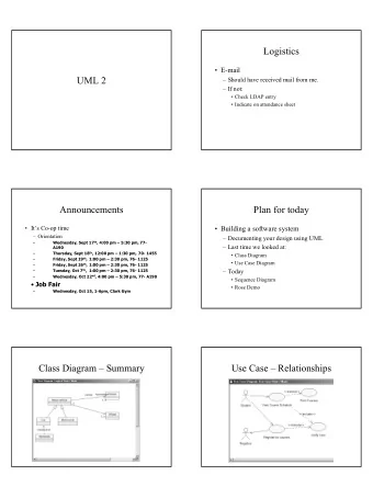 Logistics   E-mail  UML 2   Should have received mail from me.   If not:   Check LDAP