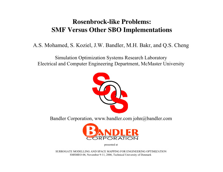 rosenbrock like problems smf versus other sbo