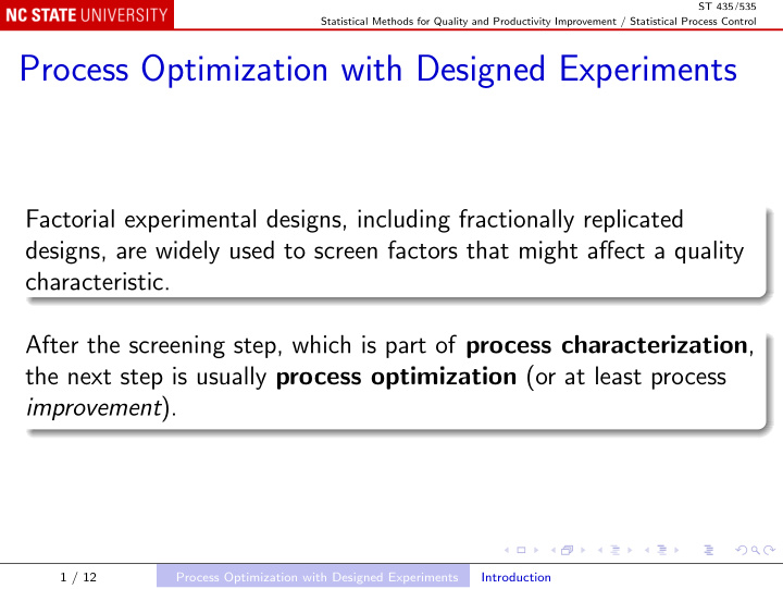 process optimization with designed experiments