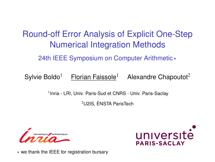 round off error analysis of explicit one step numerical