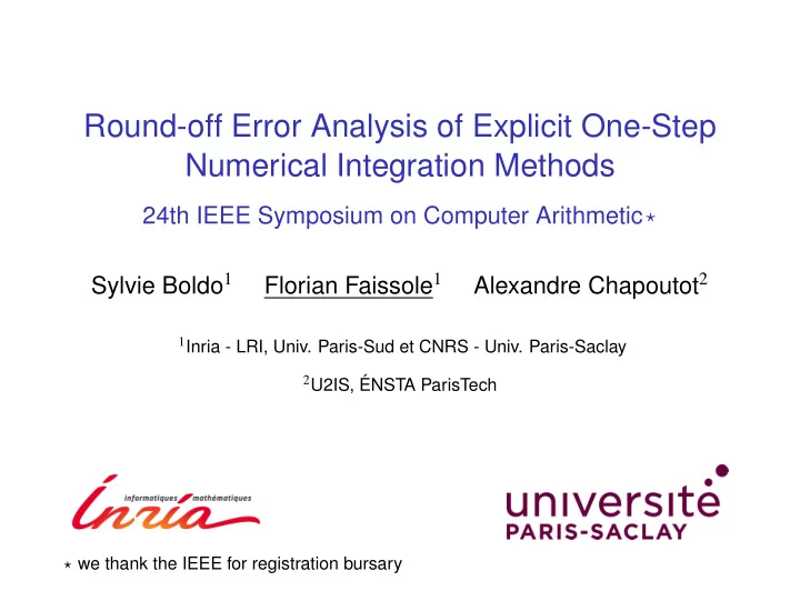 round off error analysis of explicit one step numerical