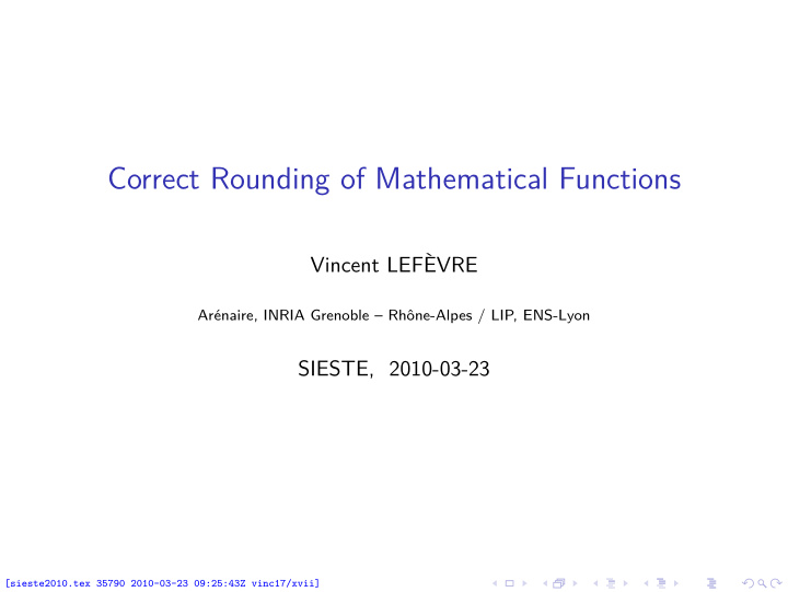 correct rounding of mathematical functions