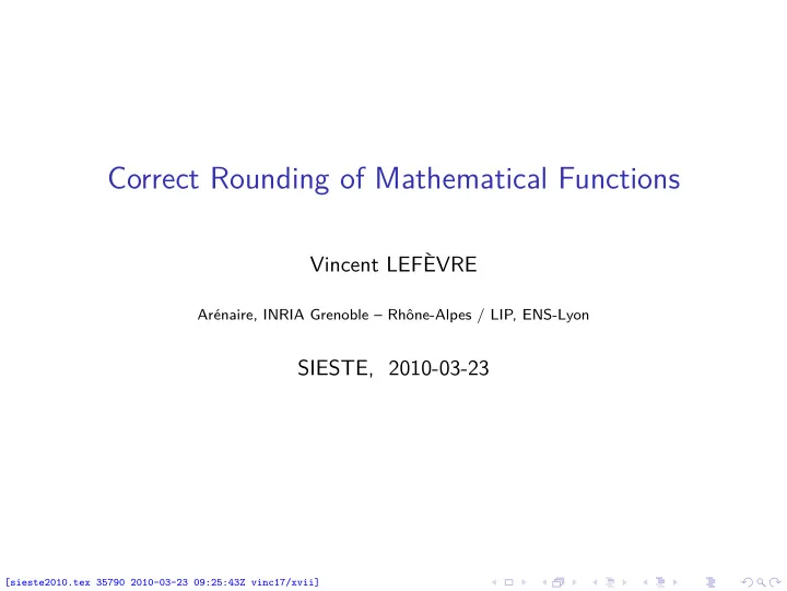 correct rounding of mathematical functions