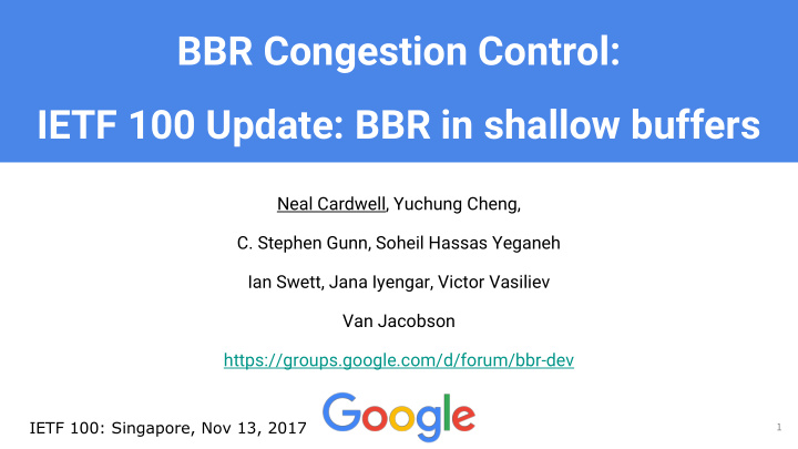 bbr congestion control ietf 100 update bbr in shallow