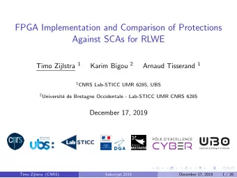 FPGA Implementation and Comparison of Protections  Against SCAs for RLWE Timo Zijlstra 1 Karim