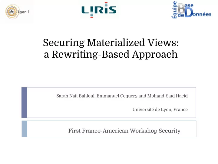 securing materialized views a rewriting based approach