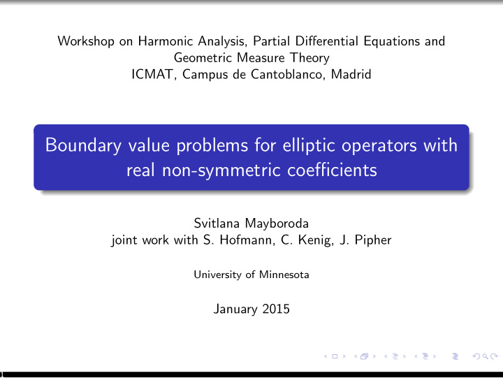 boundary value problems for elliptic operators with real