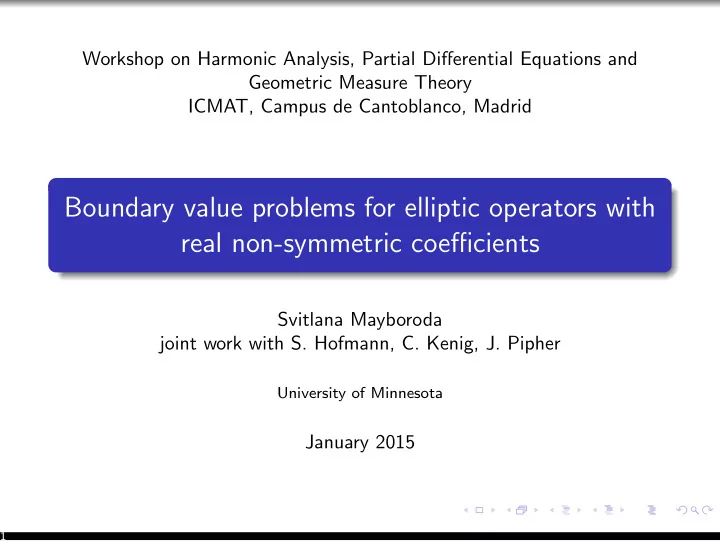 boundary value problems for elliptic operators with real