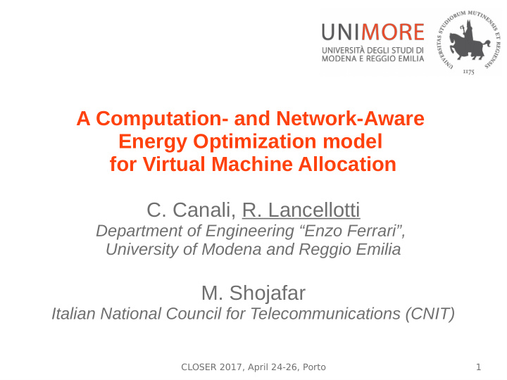 a computation and network aware energy optimization model