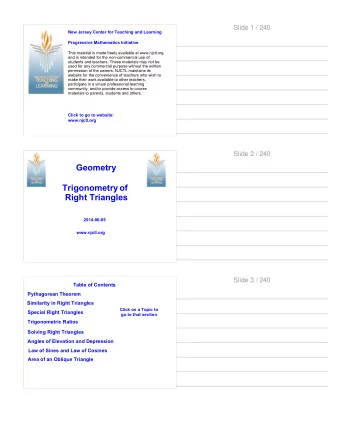 Geometry Trigonometry of  Right Triangles  2014-06-05  www.njctl.org  Slide 3 / 240  Table of