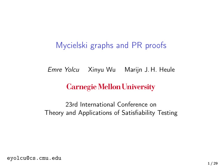 mycielski graphs and pr proofs
