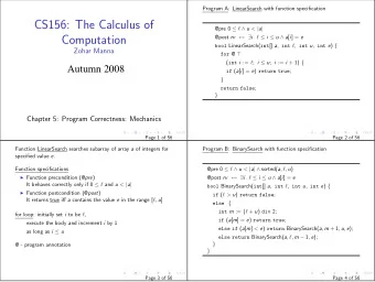 CS156: The Calculus of @pre 0    u &lt; | a |  Computation @post rv   i .   i
