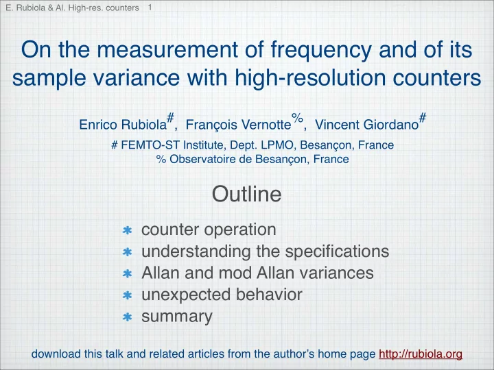 on the measurement of frequency and of its sample