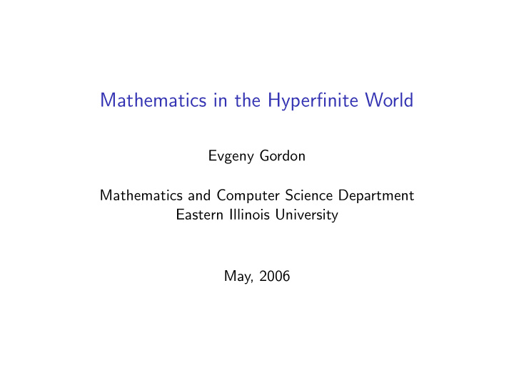 mathematics in the hyperfinite world