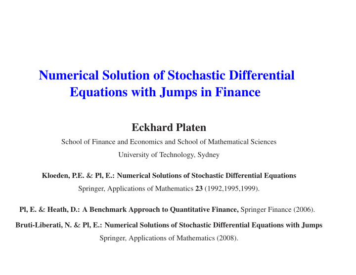 numerical solution of stochastic differential equations