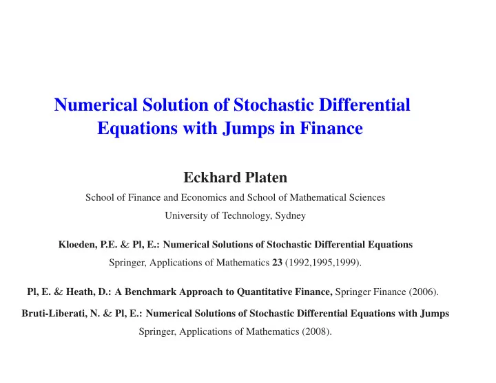 numerical solution of stochastic differential equations