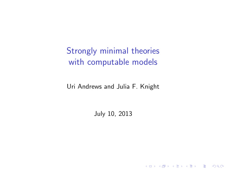 strongly minimal theories with computable models