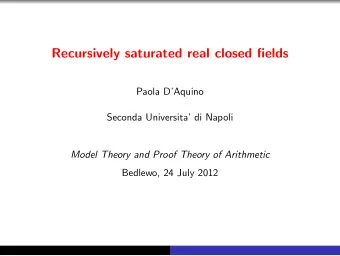 Recursively saturated real closed fields  Paola DAquino  Seconda Universita di Napoli  Model