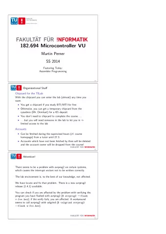 182.694 Microcontroller VU  Martin Perner  SS 2014  Featuring Today:  Assembler Programming  59