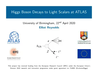 Higgs Boson Decays to Light Scalars at ATLAS University of Birmingham, 22 nd April 2020  Elliot