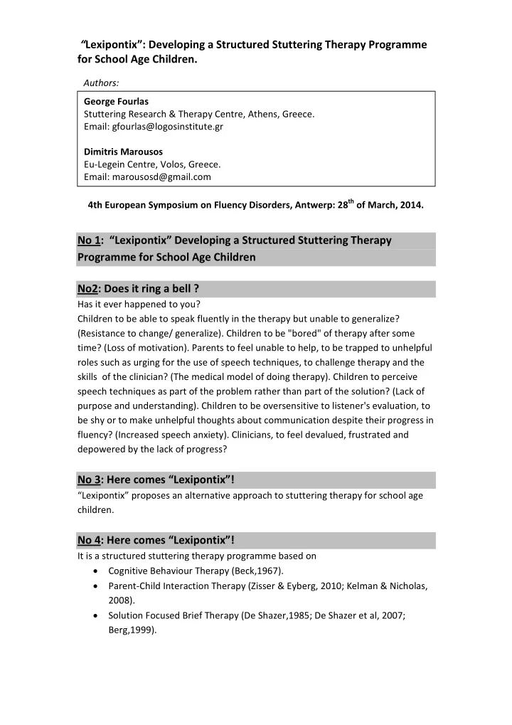 lexipontix developing a structured stuttering therapy