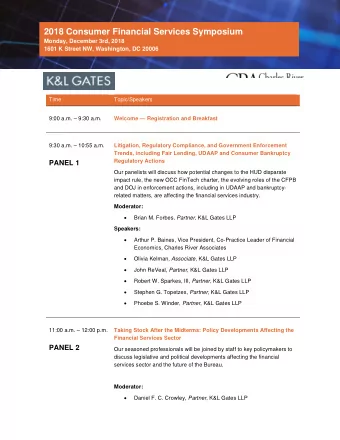 AGENDA  Time  Topic/Speakers  9:00 a.m.  9:30 a.m.  Welcome  Registration and Breakfast  9:30