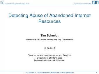 Detecting Abuse of Abandoned Internet  Resources  Tim Schmidt  Betreuer: Dipl. Inf. Johann Schlamp,