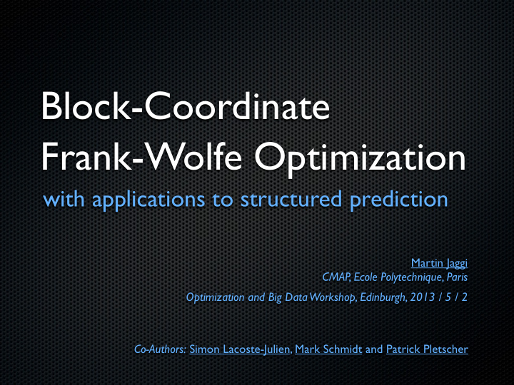 block coordinate frank wolfe optimization
