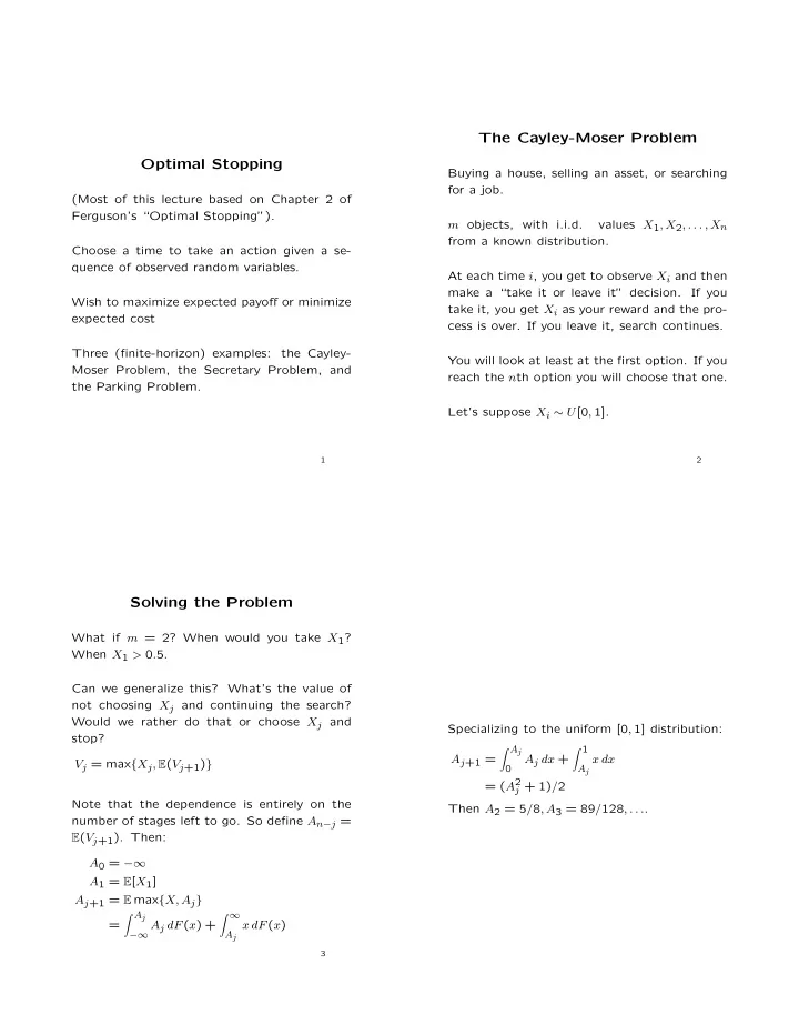 the cayley moser problem optimal stopping