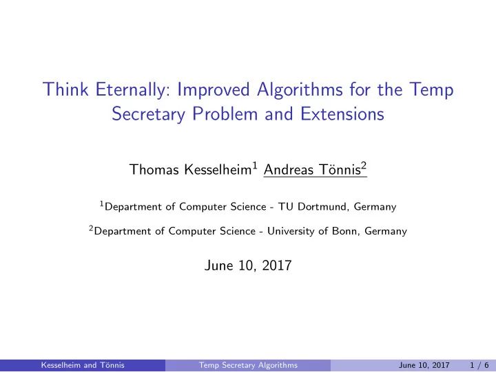 think eternally improved algorithms for the temp