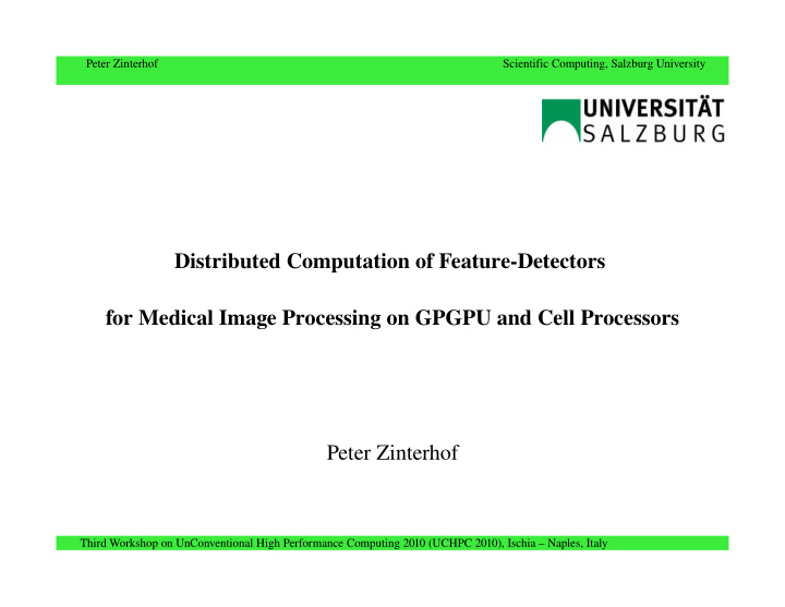 distributed computation of feature detectors for medical