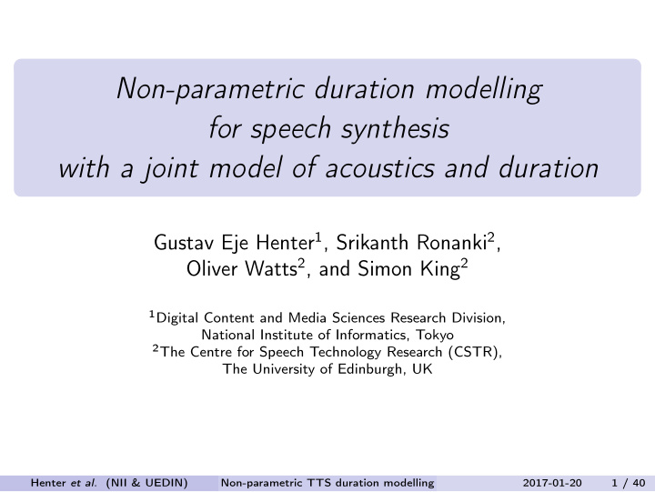 non parametric duration modelling for speech synthesis