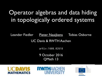 Operator algebras and data hiding  in topologically ordered systems  Leander Fiedler      Pieter