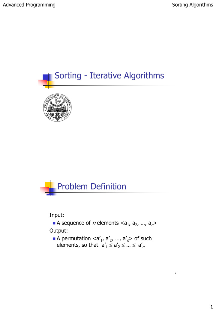 sorting iterative algorithms problem definition