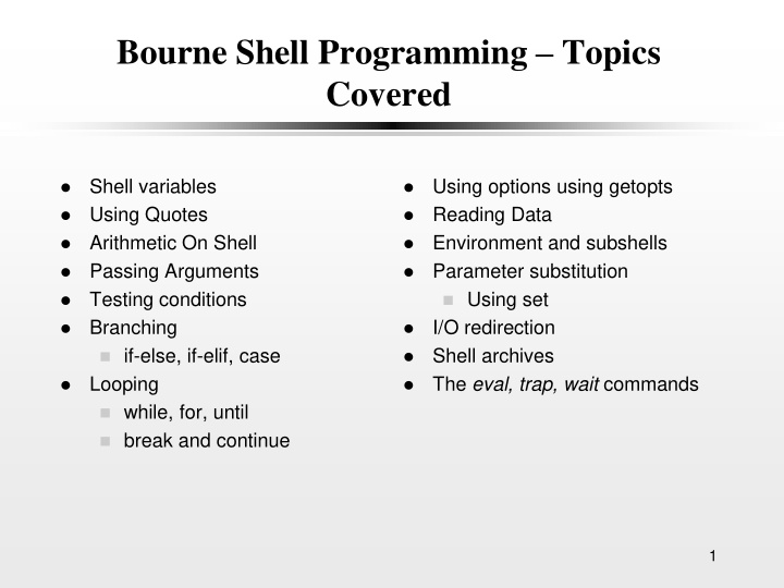 bourne shell programming topics