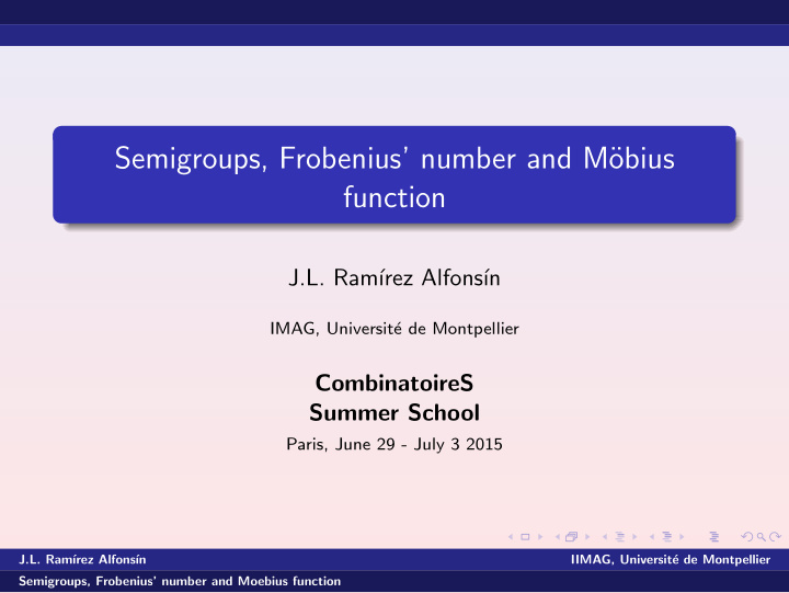 semigroups frobenius number and m obius function