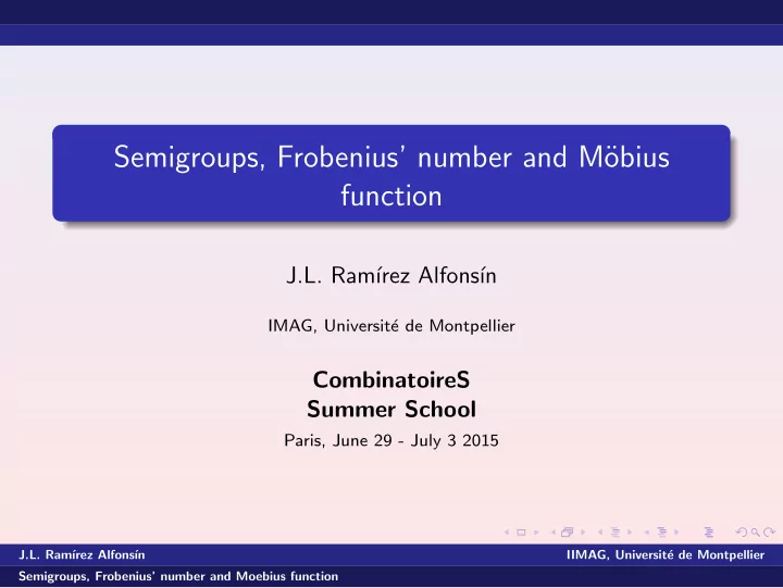 semigroups frobenius number and m obius function