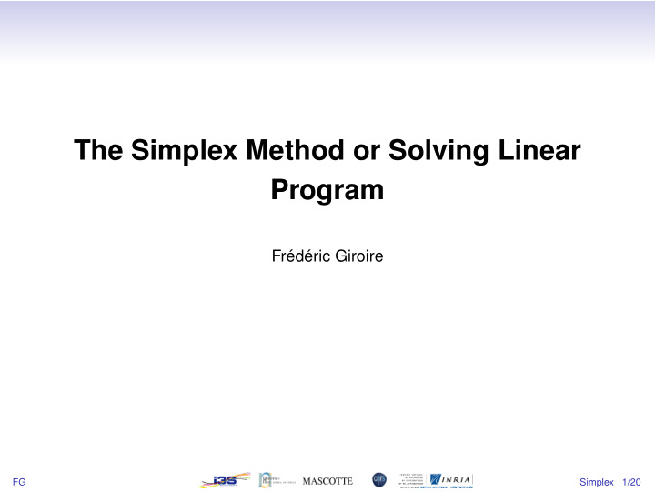 the simplex method or solving linear program