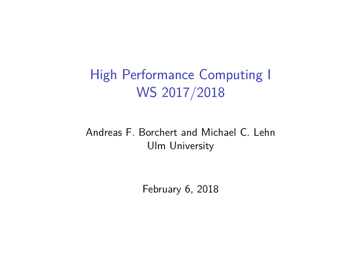high performance computing i ws 2017 2018