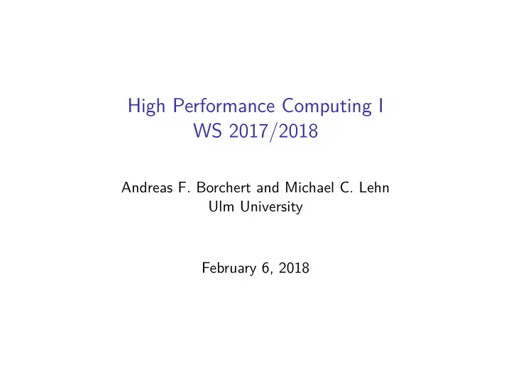 high performance computing i ws 2017 2018