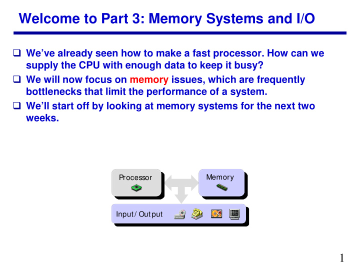 welcome to part 3 memory systems and i o