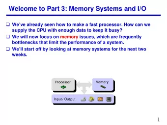 Welcome to Part 3: Memory Systems and I/O  Weve already seen how to make a fast processor.