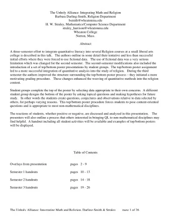 The Unholy Alliance: Integrating Math and Religion  Barbara Darling-Smith, Religion Department