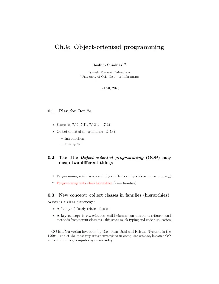 ch 9 object oriented programming