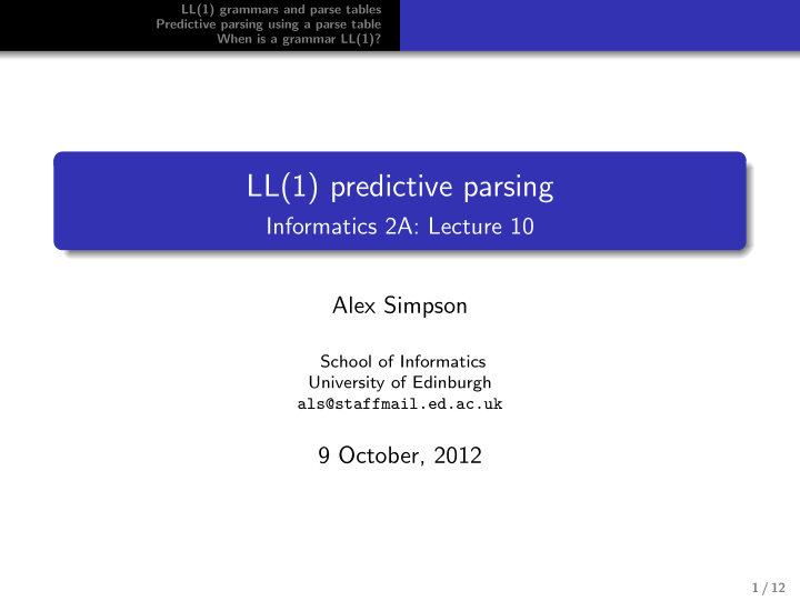 ll 1 predictive parsing