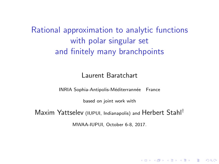 rational approximation to analytic functions with polar