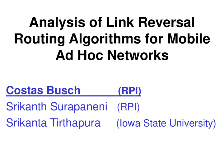 routing algorithms for mobile
